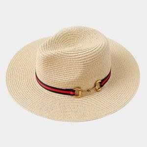 Color Band Bit Straw Panama Sun Hat
